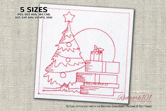 Evaluating Christmas Tree with Gifts Redwork for Etsy