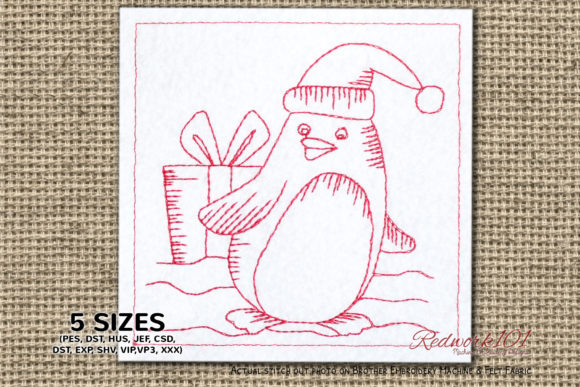 Reviewing Christmas Penguin Redwork for Boutique Sweatshirts